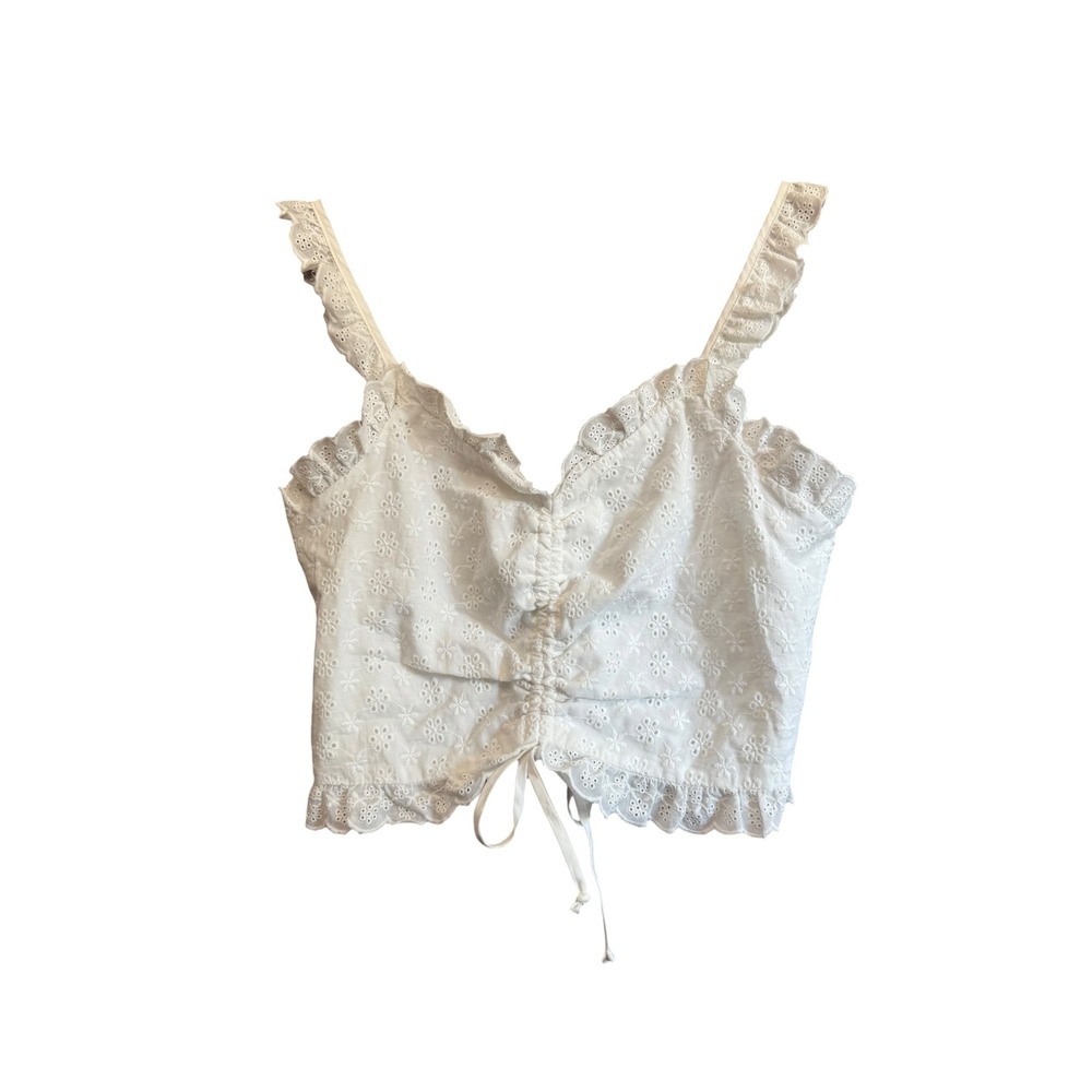 Altar'd State Eyelet Crop Top Women Small White Ruched Ruffle B1638W150JI